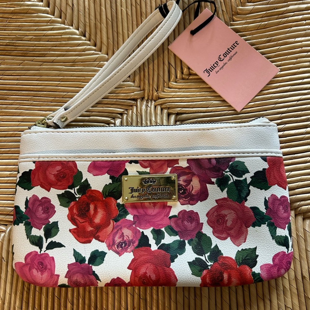 Juicy Couture Rose Print Wristlet - Red and Green
